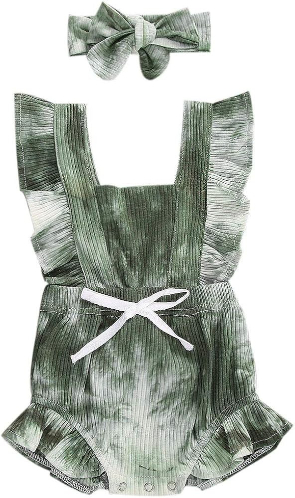 Newborn Baby Girl Romper Bodysuits Cotton Flutter Sleeve One-piece Romper Outfits Clothes | Amazon (US)