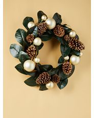 24in Artificial Magnolia Leaf And Pinecone Wreath | HomeGoods