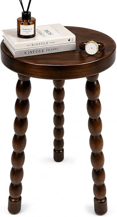 20" Round End Table, Solid Wood Side Table with Turned Legs, Walnut Accent Table, Small Nightstand for Living Room, Bedroom, Plant Stand | Amazon (US)