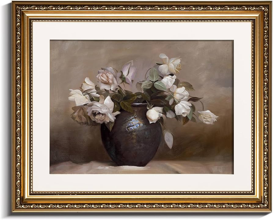 InSimSea Gold Picture Framed Wall Art, Living Room Bathroom Vintage Roses Floral Rustic Canvas Pr... | Amazon (US)