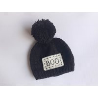 Black Personalized Newborn Hat-Newborn Baby Name Boo Ghost Pompom Beanie-Handmade Halloween Shower Gift-Baby First Fall Winter Knit Hat | Etsy (US)