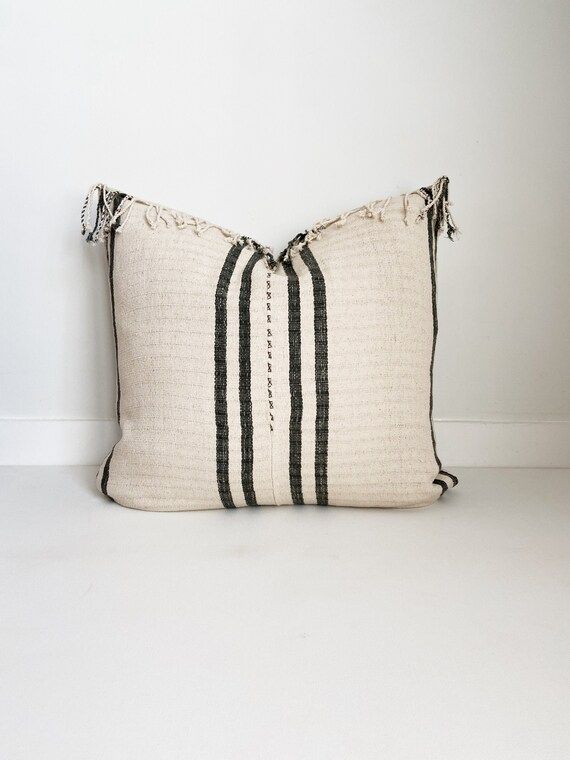 Striped Hmong Pillow Cover with fringe, Cotton, Modern Farmhouse, Boho | Etsy (US)