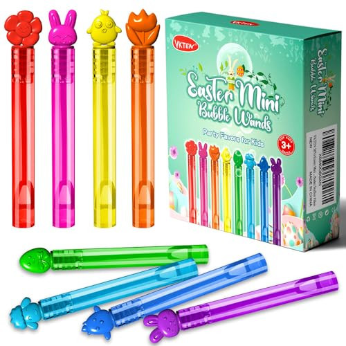 VKTEN 32Pcs Easter Mini Bubble Wands Assortment 8 Colors 8 Styles Easter Bubble Party Favors for Kids, Bubbles for Kids, Easter Toys Gifts, Easter Basket Stuffers Fillers | Amazon (US)