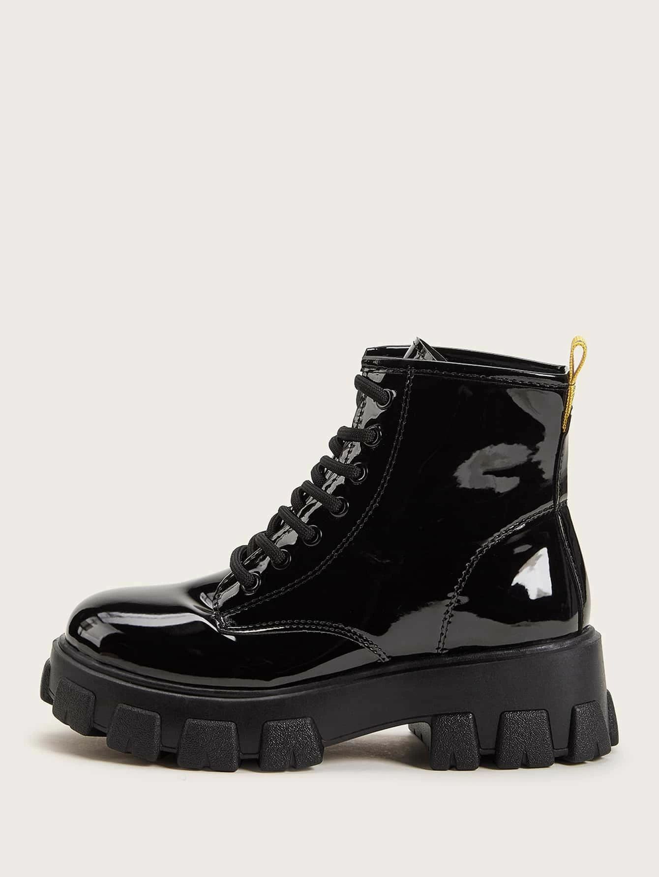 Lace-up Front Patent Combat Boots | SHEIN