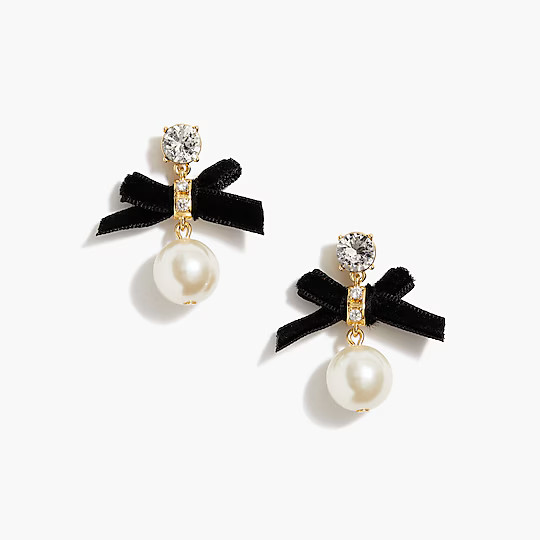 Crystal bow and pearl drop statement earrings | J.Crew Factory