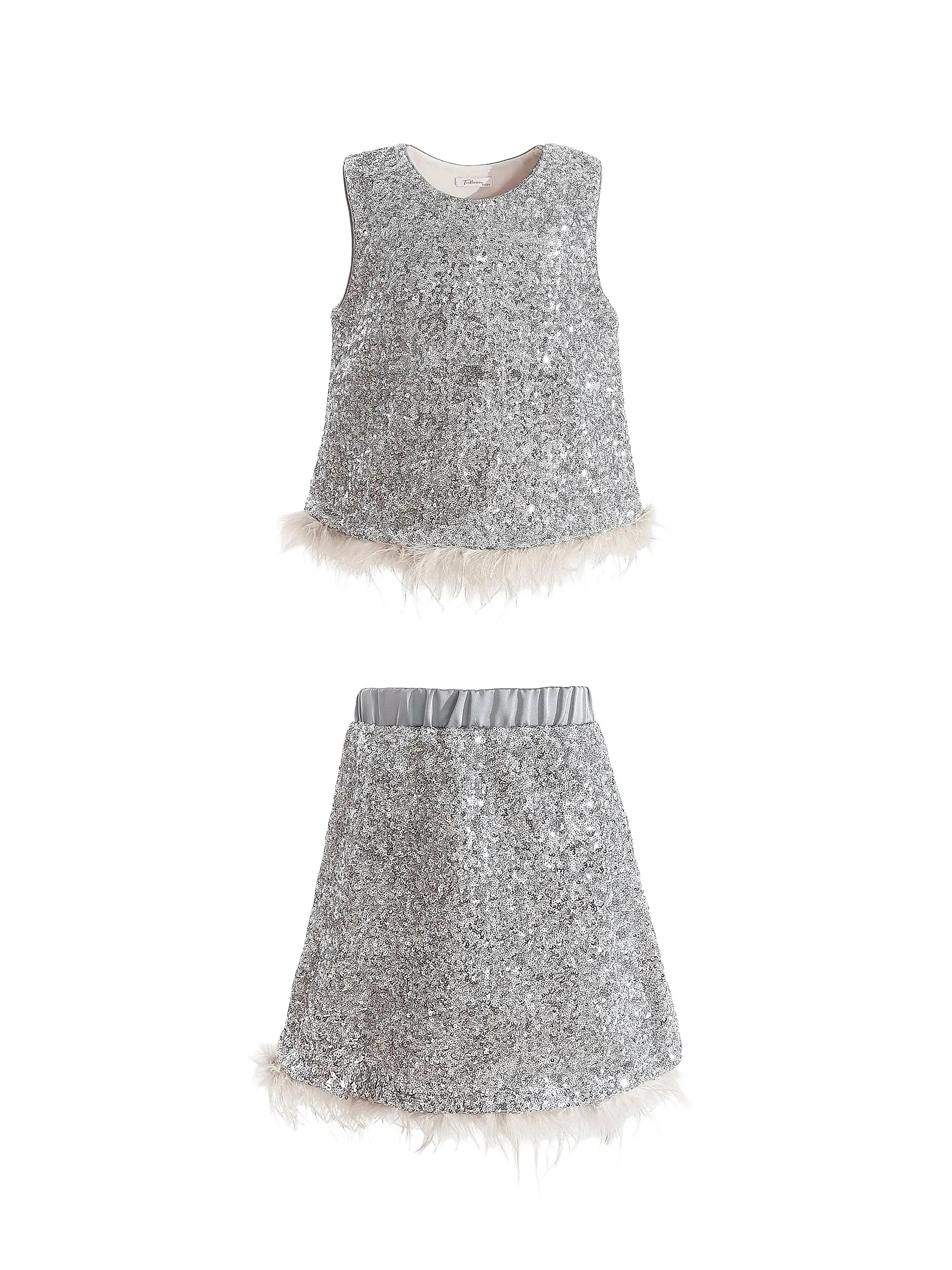 Little Girl's & Girl's Sequin Feather-Trim Outfit Set | Saks Fifth Avenue
