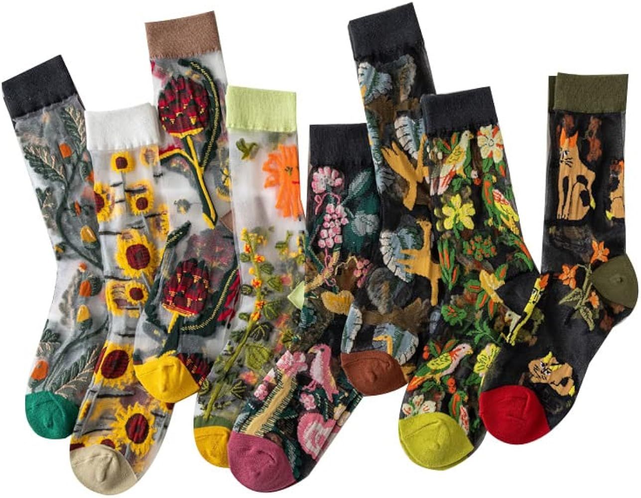 8 Pairs Women Floral Sheer Sock Elastic See Through Socks Summer Thin Mesh Lace Jacquard Socks Co... | Amazon (US)