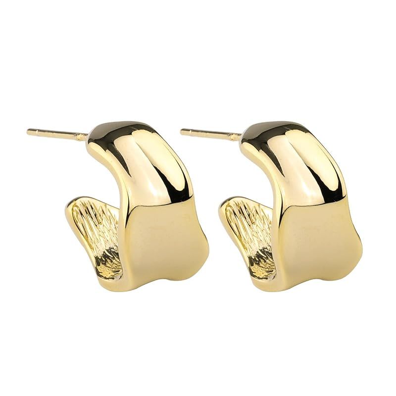 Gold Hoop Earrings, Handmade 14K Gold Hoop Earrings for Women. Lightweight Hypoallergenic Open Ho... | Amazon (US)