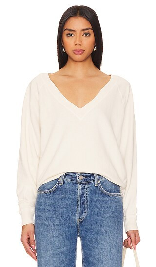The V Neck Sweatshirt in Washed White | Revolve Clothing (Global)