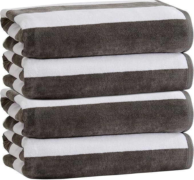 Market & Place 100% Cotton Velour Cabana Stripe Beach Towel Set 30" x 60" - Ultra Soft, Plush, & ... | Amazon (US)