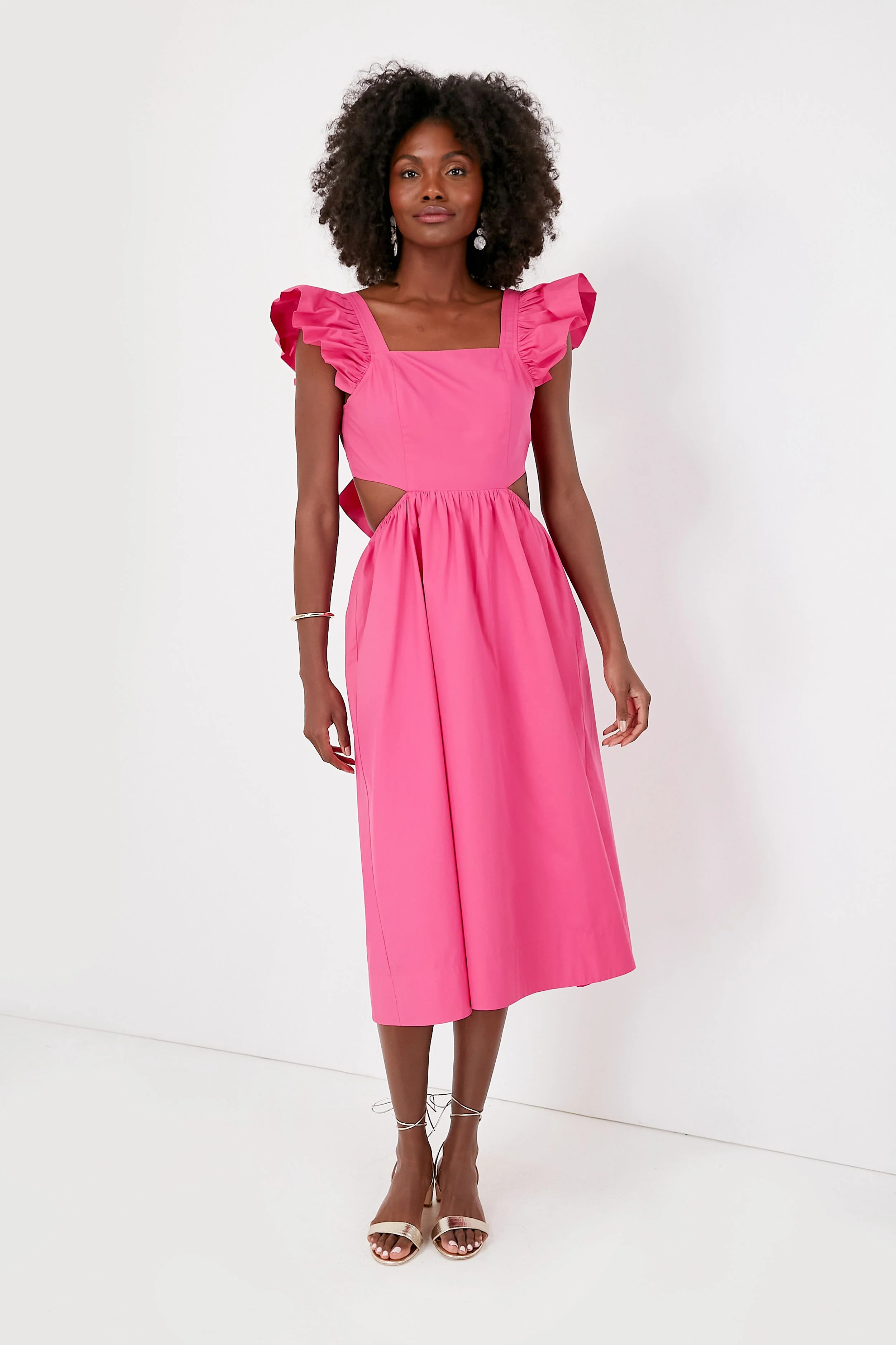 Fuchsia Flutter Sleeve Aspyn Midi Dress | Tuckernuck (US)