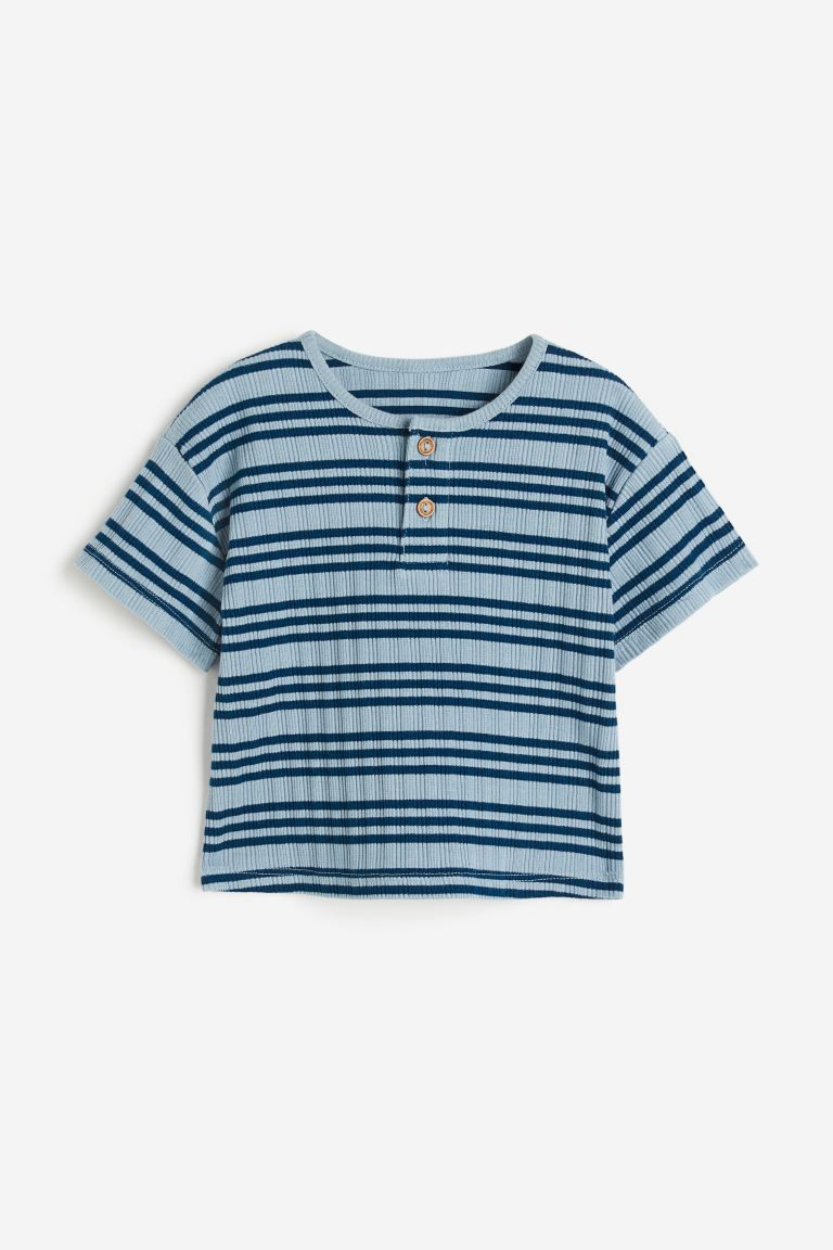 Ribbed Henley Shirt - Dusty blue/striped - Kids | H&M US | H&M (US + CA)