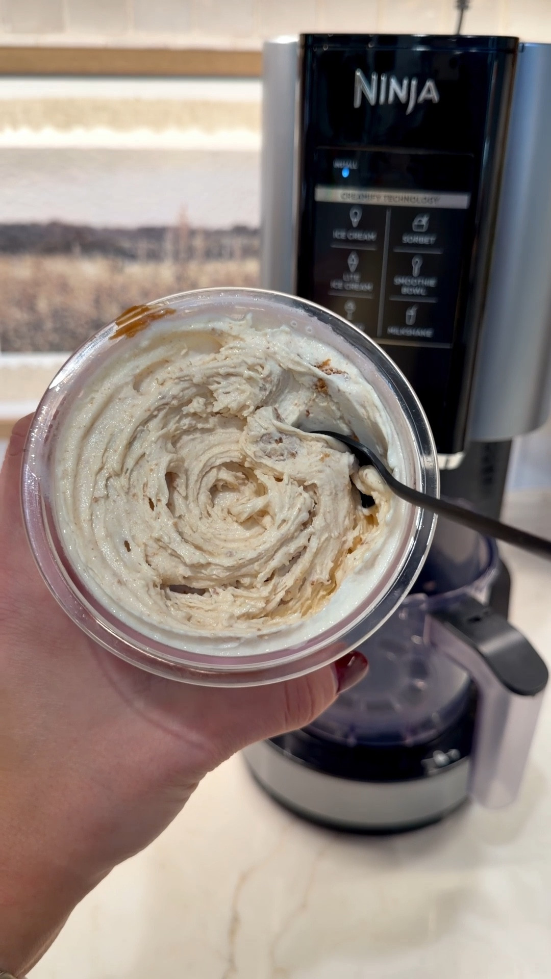 Forever one of my favorite kitchen gadgets 🤌🏼🍨 make a high protein cookie butter Ninja Creami! Best price I’ve found is currently on @walmart !! 

•1 scoop vanilla protein 
• milk of choice 
• sprinkle of SF vanilla jello mix 
• sprinkle of xantham gum 
•BISCOFF cookies + butter mixed in! 

The best healthy sweet treat at home anytime! Endless combos 😍 

#NinjaPartner #NinjaCREAMi @NinjaKitchen / kitchen faves / Holley Gabrielle 

#LTKHome #LTKSaleAlert