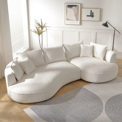 Modern 5 - Seat Beige Boucle Curved , Oversized Sectional With Chaise For A Cozy Bedroom And Apartment Office | Wayfair North America