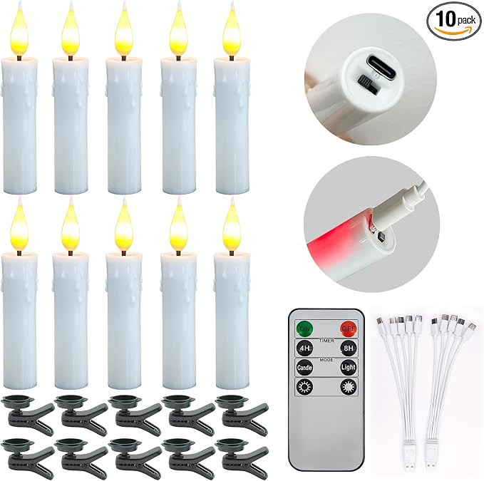 Rechargeable Flameless Clip-on Christmas Tree Candles with Remote & Timer | USB-C rechargeable, 1... | Amazon (US)