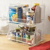 Mainstays Folding Stackable Storage Baskets, Collapsible Plastic Organizer Bins with Clip Handles...