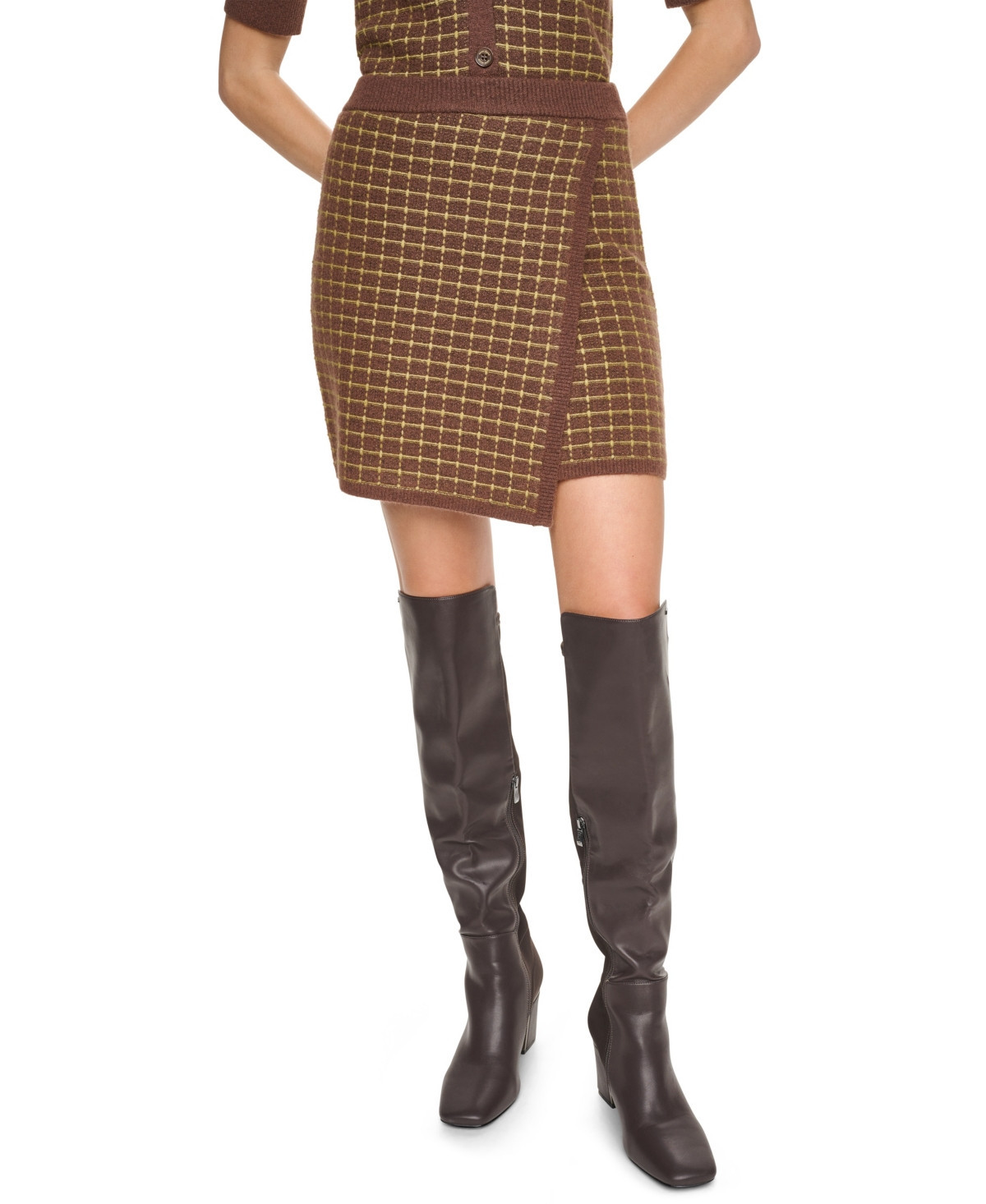 Dkny Jeans Women's Window Pane Plaid Pull-On Mini Skirt - Chestnut/Crocodile | Macy's