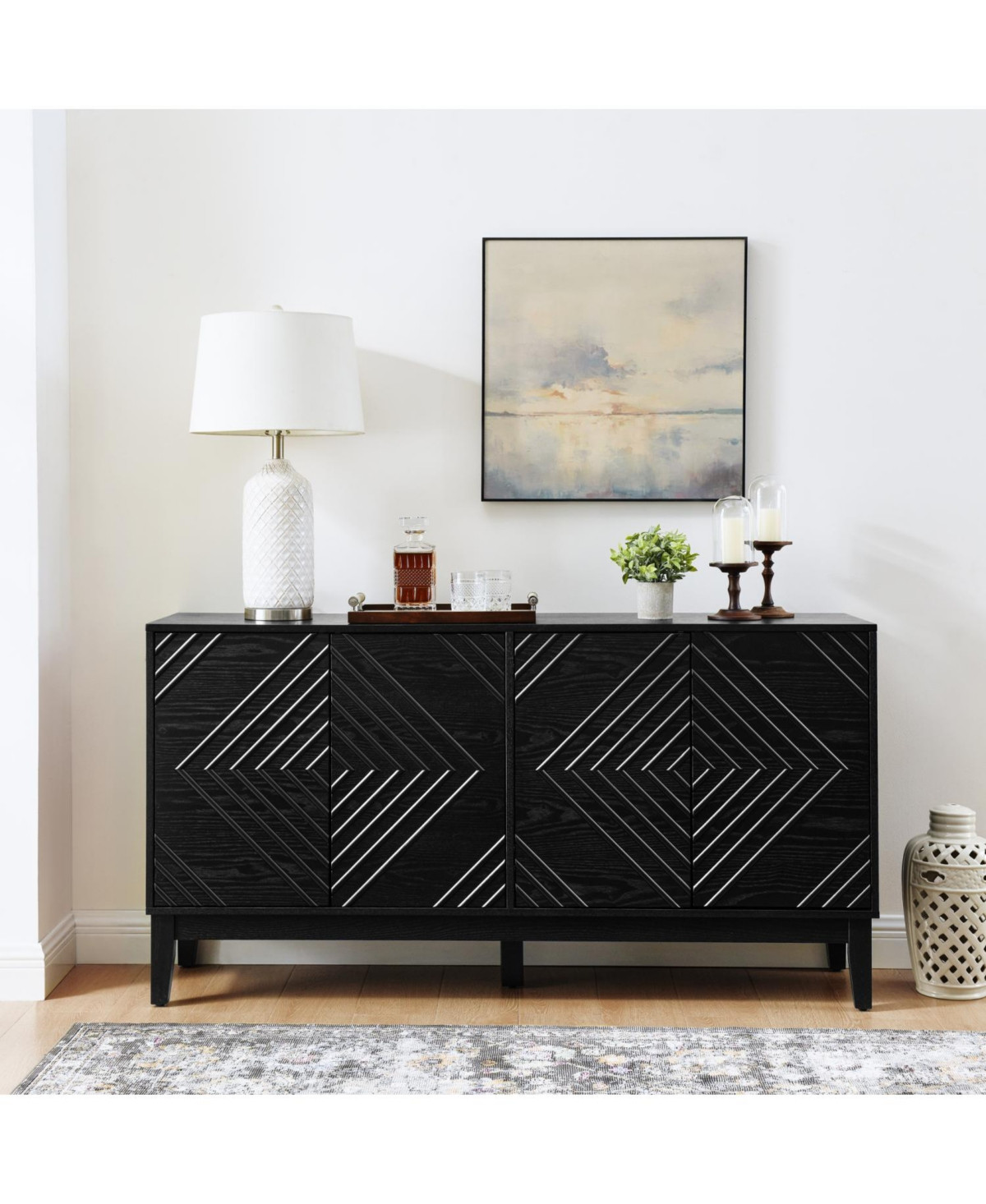 Black Farmhouse Buffet Cabinet - 60.5" Sideboard - Black | Macy's
