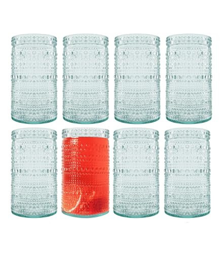 Hobnail Drinking Glasses Set of 8-16oz Handmade Vintage Style Recycled Glass Beaded Cups - For Whiskey, Wine, Cocktails - Vintage Drinking Glasses, Clear | Amazon (US)