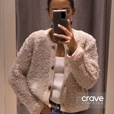 MASSIMO DUTTI Mink Boucle Knit Cardigan With Buttons : 5668/523 : ALL SIZES | eBay UK