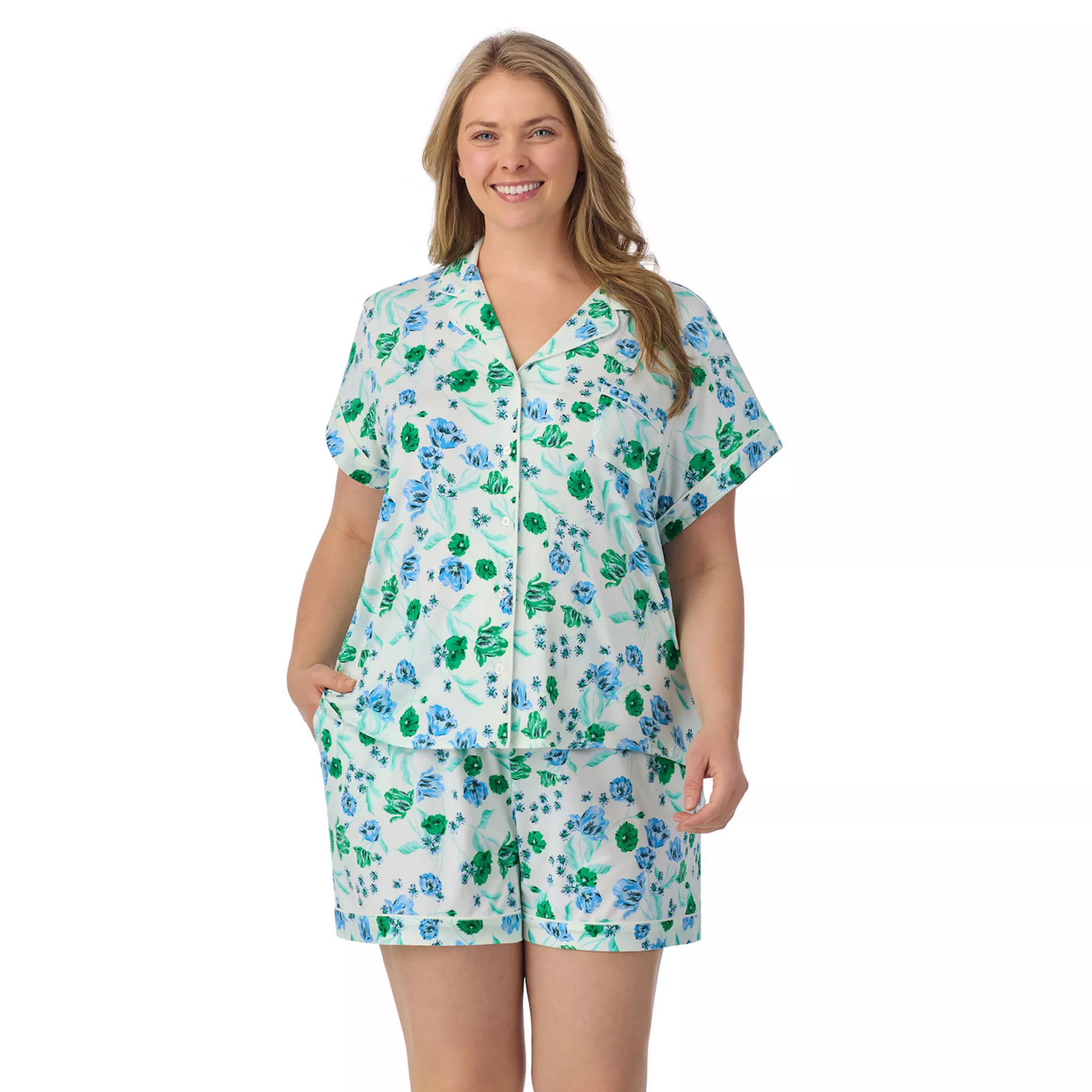 Plus Size Draper James 2-Piece Printed Cozy Short Sleeve Notch Collar Pajama Top & Pajama Shorts ... | Kohl's