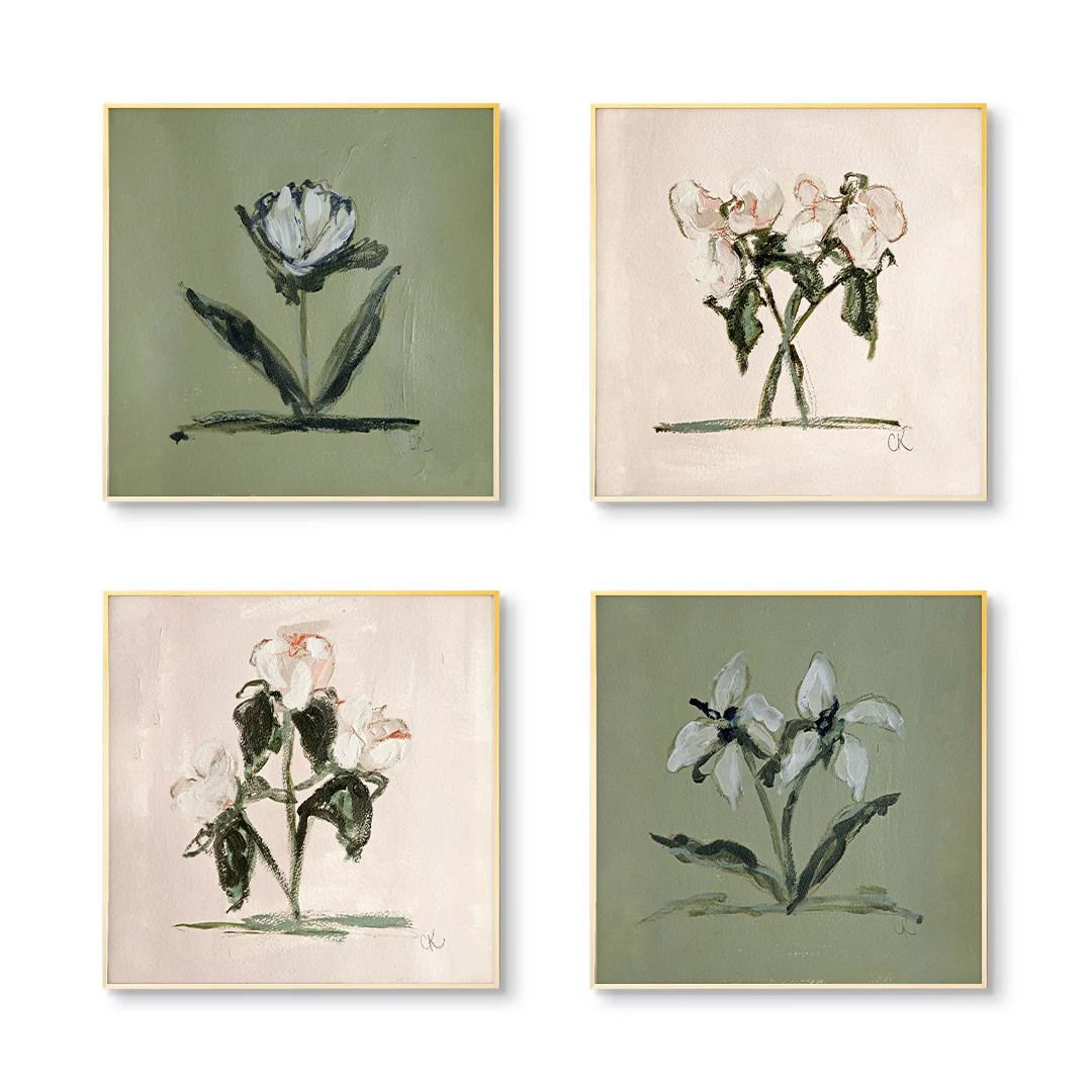 Pink & Green Botanical Square Set of 4 by Cady Karras Art Prints | Urban Garden Prints