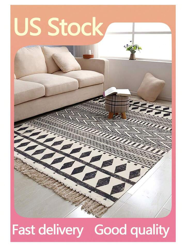 1pc Bohemian Style Handmade Braided Printed Tassel Decorative Rug For Living Room, Bedroom, Bedsi... | SHEIN