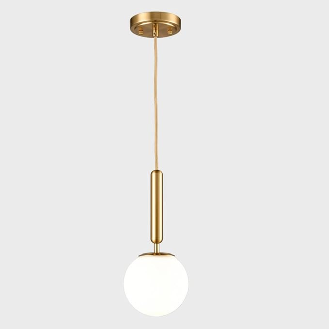 DIRYZON EUL Mid Century Modern Globe Pendant Light Opal Glass Hanging Light Fixture Gold Finish | Amazon (US)