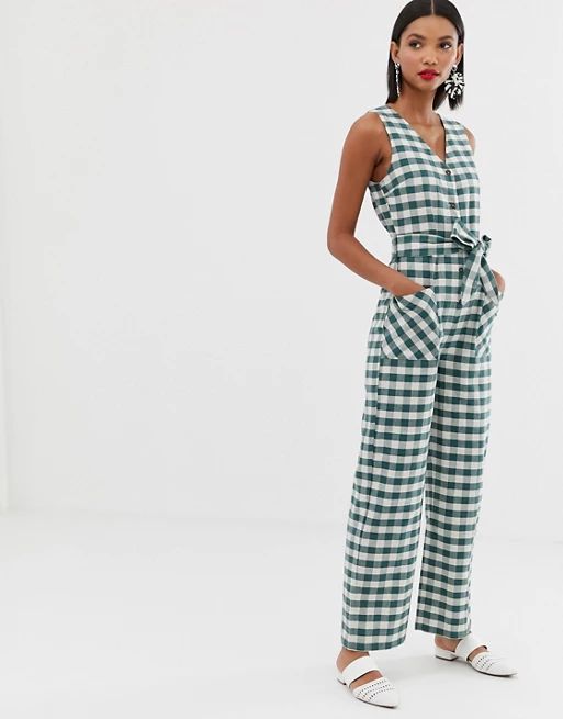 Mango gingham printed jumpsuit in green | ASOS UK