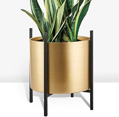 Small Mid Century Style Metal Indoor Planter - 5.5 H x 7 D inch Gold Décor for Living Room - Pla... | Amazon (US)