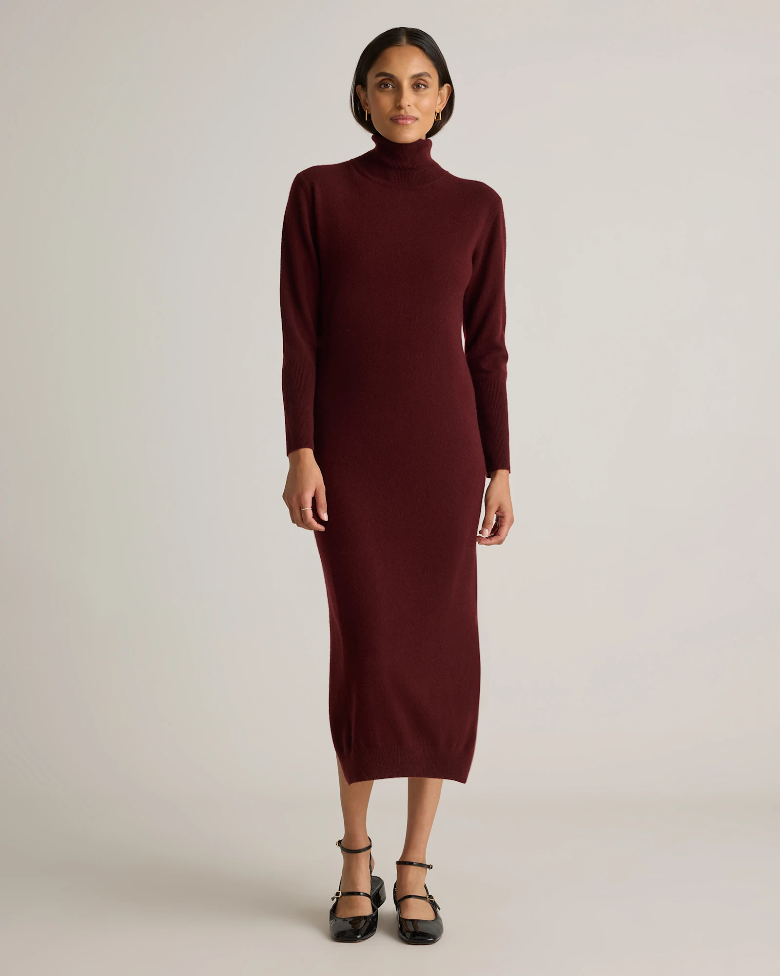 Mongolian Cashmere Turtleneck Midi Sweater Dress in Rich Burgundy | Quince