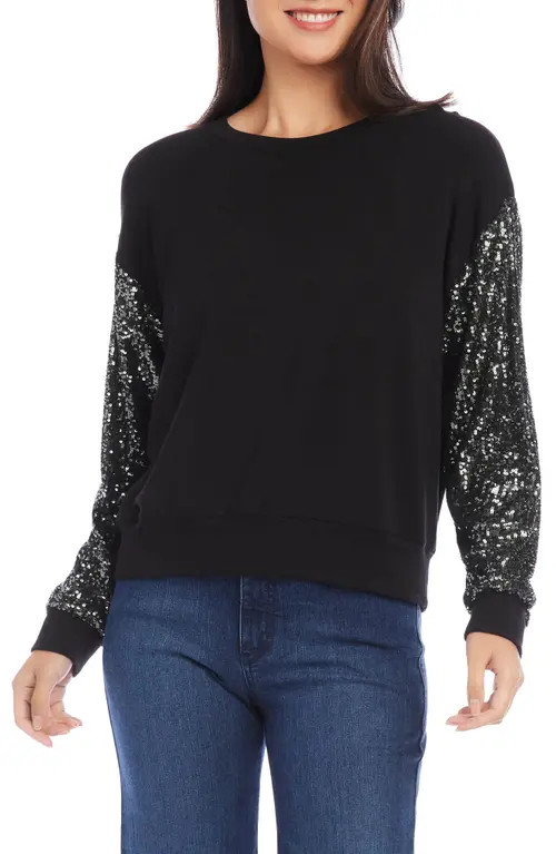 Karen Kane Sequin Sleeve Sweatshirt in Black at Nordstrom, Size X-Large | Nordstrom