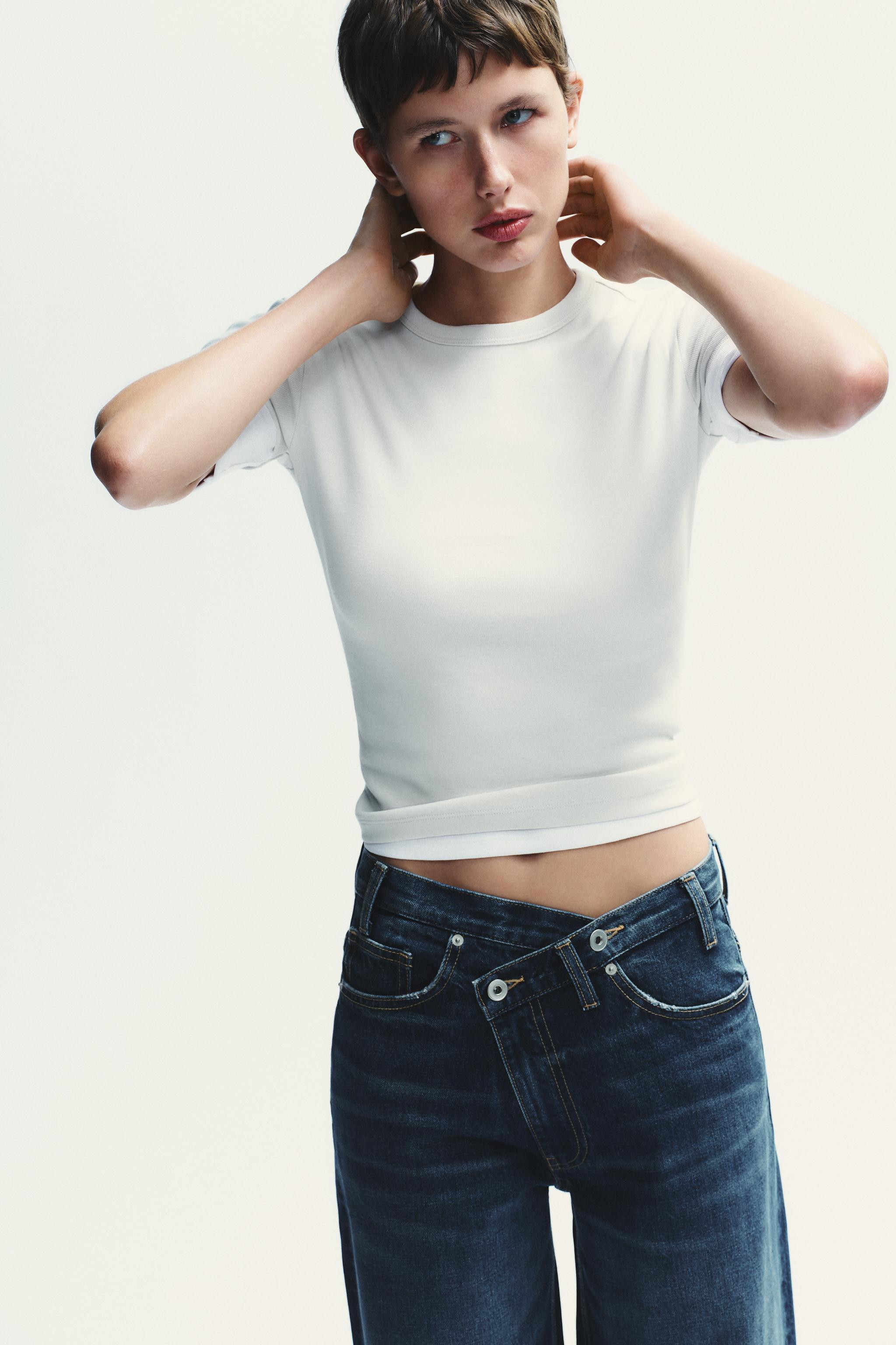 TRF WIDE-LEG CROSSED WAIST HIGH-WAIST JEANS | Zara UK