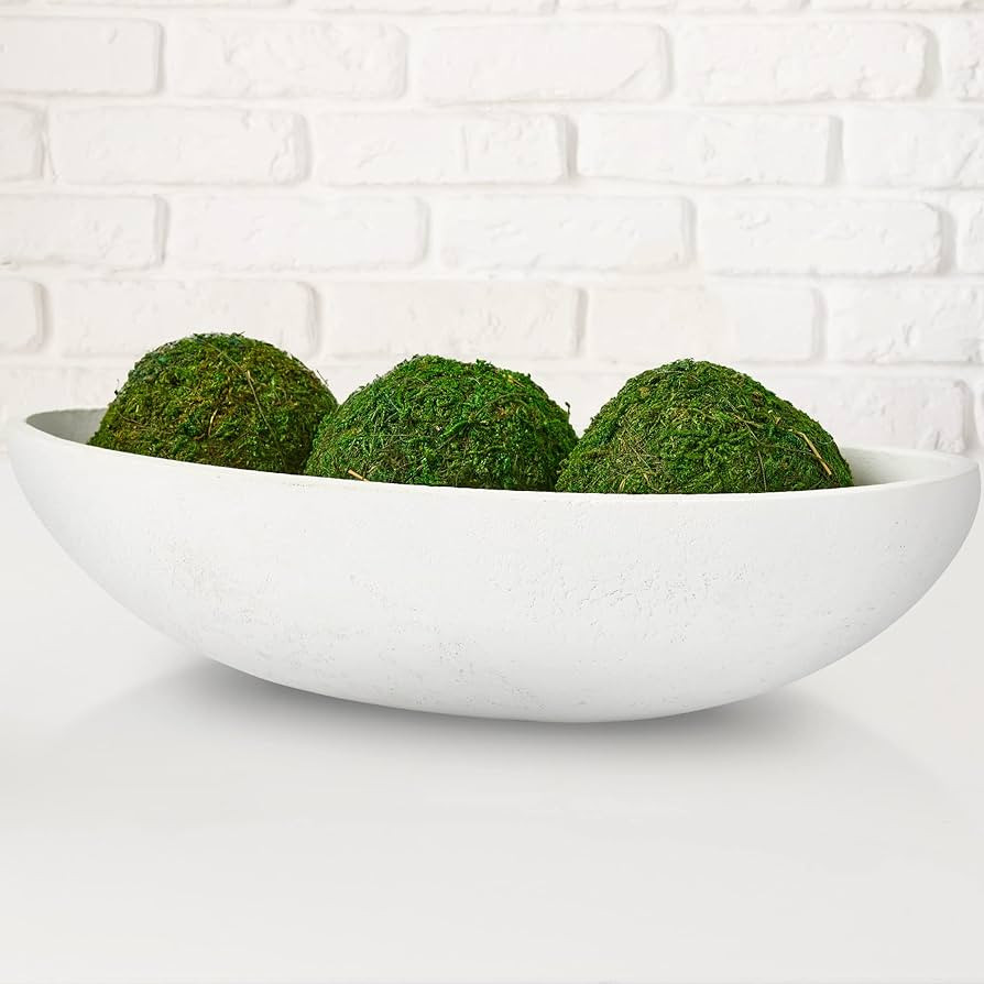 White Moss Ball Table Centerpiece- Neutral Minimalist Decor for Coffee Table Decor, Entryway Tabl... | Amazon (US)