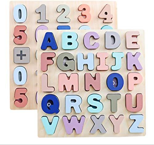 Number and Alphabet Puzzle Wooden 2 Set for Toddler with Mild Macaron Color Preschool Learning Game  | Amazon (US)