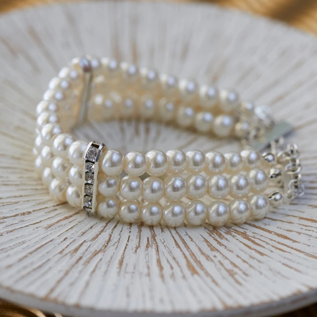 Ivory Pearl Bracelet: Triple Strand Bridal Cuff, Wedding Jewelry - Etsy | Etsy (Global)