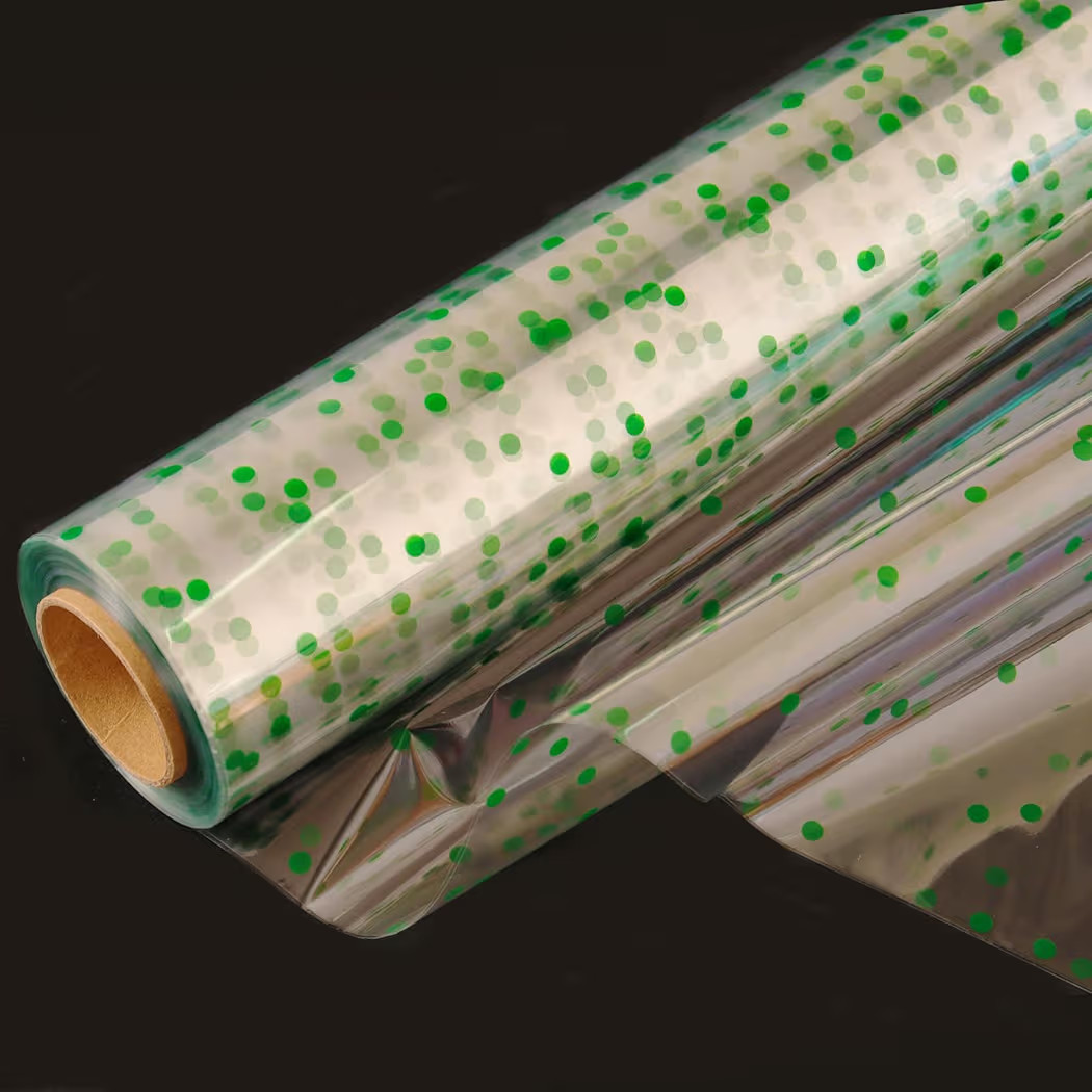 CMFYHM Clear Cellophane Wrap Roll (34" x 100’Ft) Green Polka Dot Cellophane, Transparent Cellop... | Amazon (US)