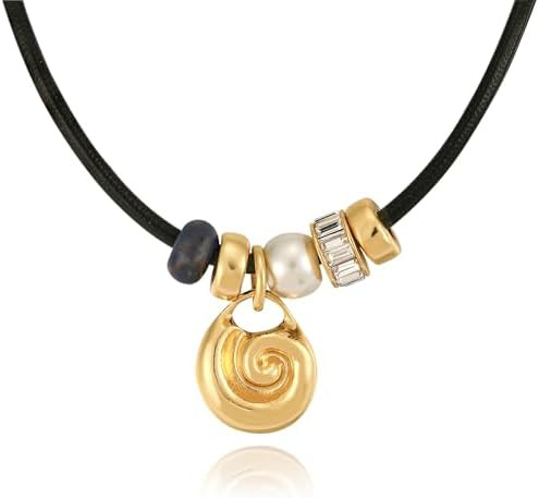 Cord Pendant Necklace for Women, Adjustable Cord Choker with Natural Stone & Charm, Trendy Statem... | Amazon (US)