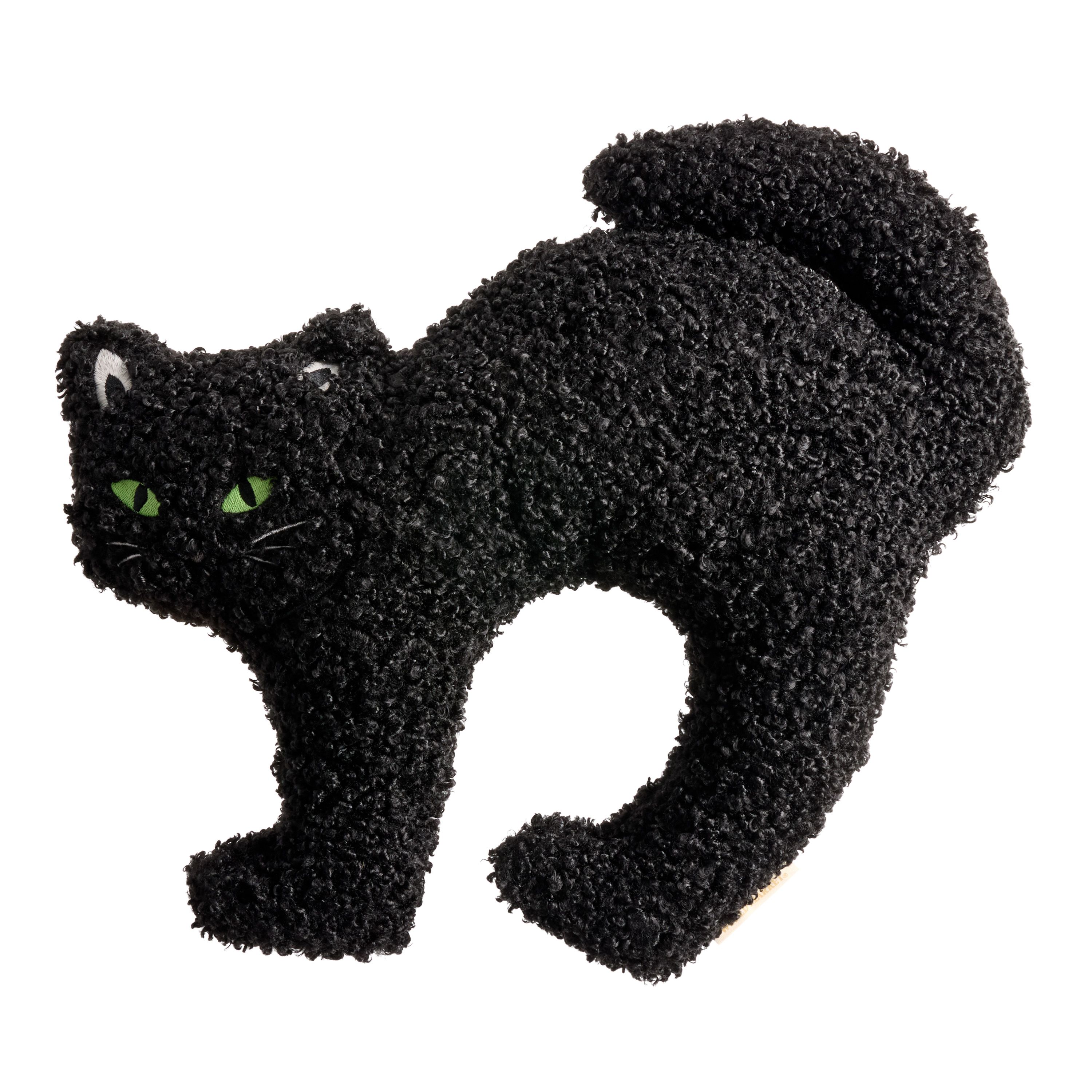 Black Boucle Halloween Cat Shaped Throw Pillow | World Market