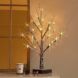 Hairui Lighted Tabletop Artificial Small Tree Snow Dusted 24 LED 18IN Battery Operated with Timer... | Amazon (US)