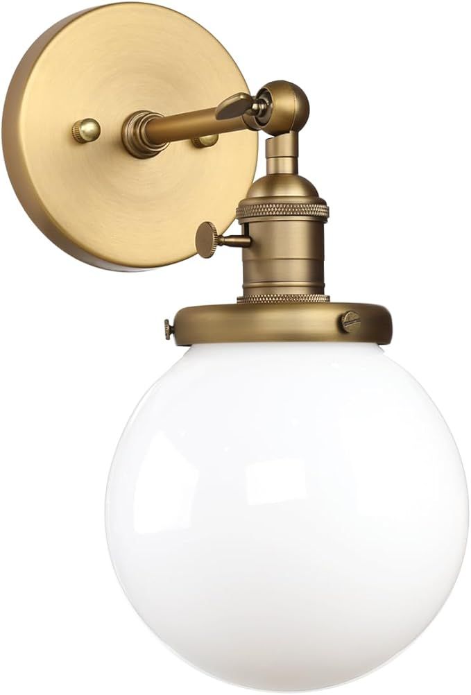 Pathson Industrial Wall Sconce with White Globe, Brass Bathroom Vanity Light with On Off Switch, ... | Amazon (US)