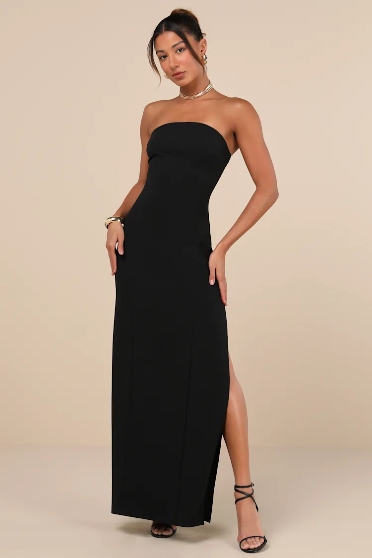 Famous Icon Black Strapless Column Maxi Dress | Lulus