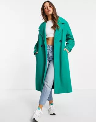 River Island oversized double breasted maxi coat in green | ASOS (Global)