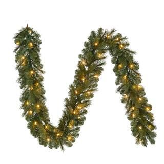 Home Accents Holiday 9 ft. Wesley Long Needle Pine Pre-Lit LED Artificial Christmas Garland with ... | The Home Depot