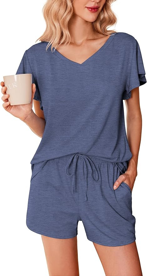 Ekouaer Women's Pajamas Set Ruffle Sleeves Sleepwear V Neck Comfy 2 Piece Pjs Loungewear Set with... | Amazon (US)