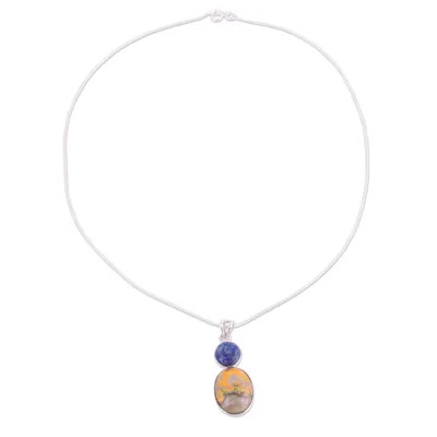 Bumblebee Jasper and Lapiz Lazuli Rose Necklace | NOVICA
