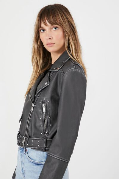 Studded Faux Leather Moto Jacket | Forever 21