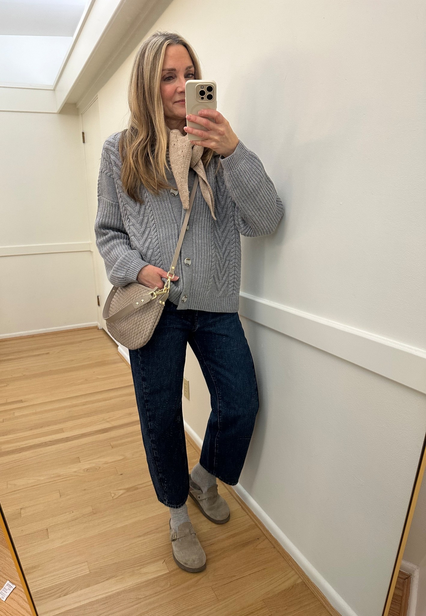 Outfit today! Quince merino wool cardigan that’s so soft! Love the oversized fit, wearing a small. Madewell pieced barrel jeans, love the darker wash and tapered leg. No waist gap!! Got this $30 triangle scarf for Christmas and I love it!

 #ltkover40 #ltkfindsunder50 #ltkootd

#LTKgrwm