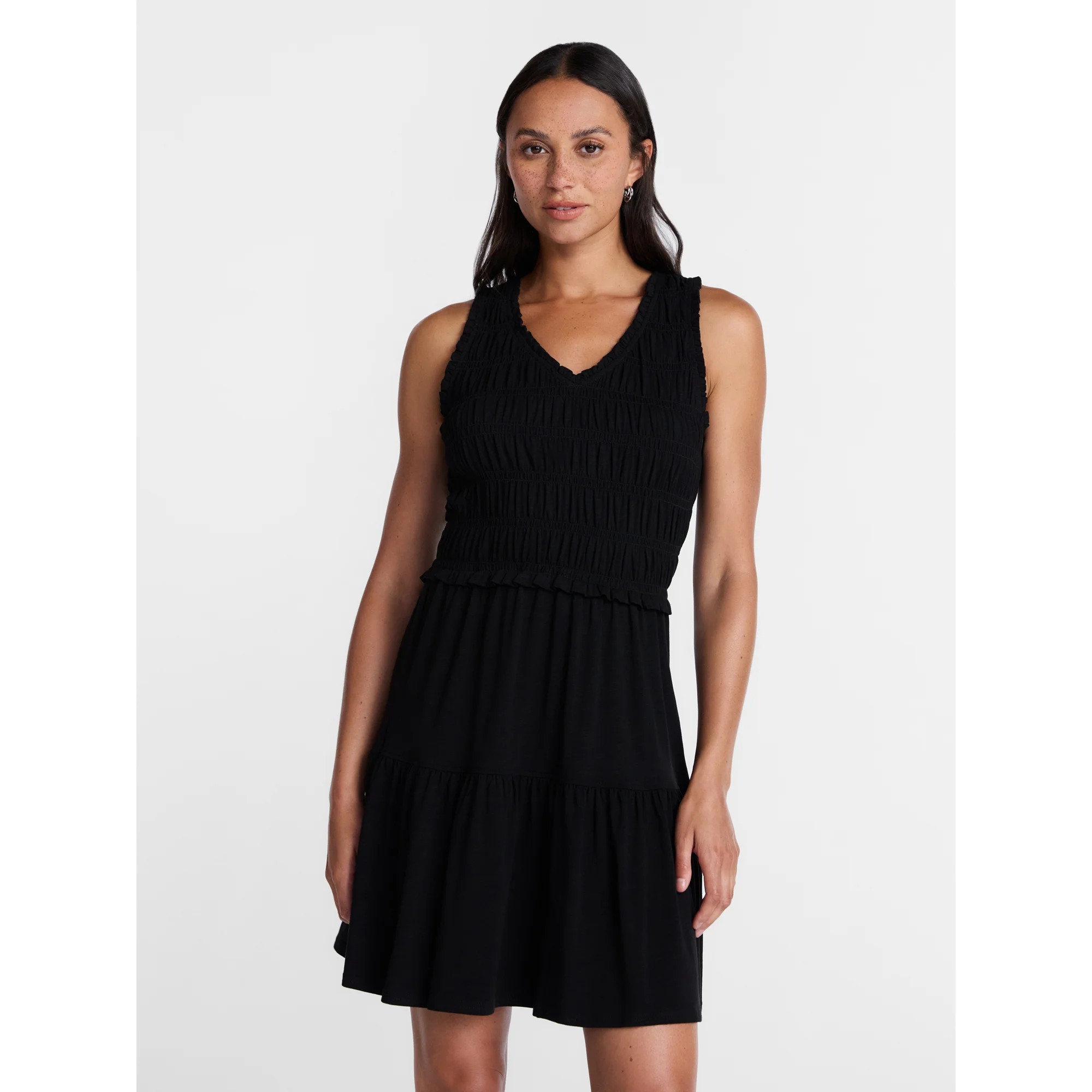 Time and Tru Women's Smocked Sleeveless Mini Dress with Ruffle Trim, Sizes XS-XXXL | Walmart (US)