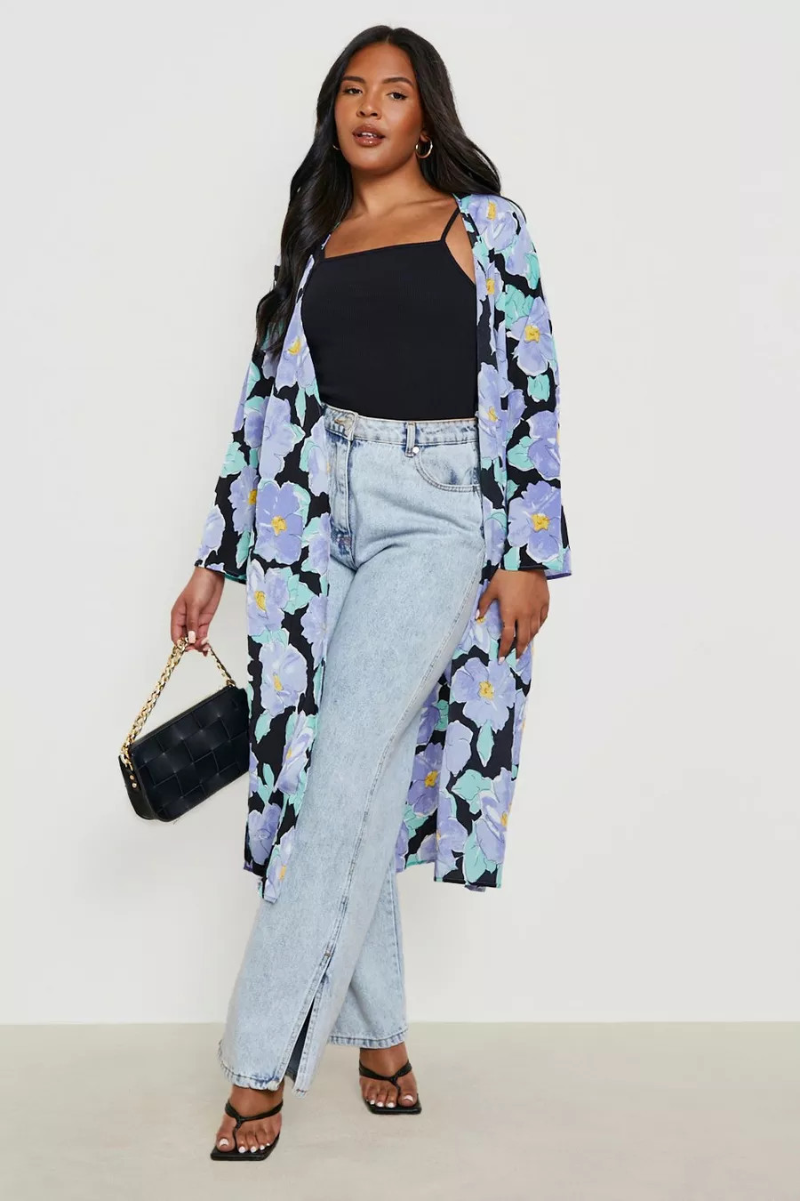 Plus Floral Woven Midi Kimono | Boohoo.com (US & CA)